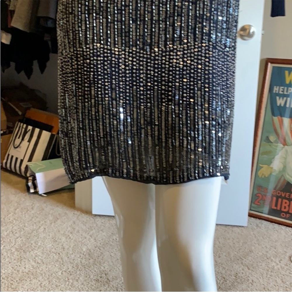 Haute Hippie Silk Sequin Beaded Dress M NWT Navy Blue Flapper Shift Cockail - Picture 6 of 15